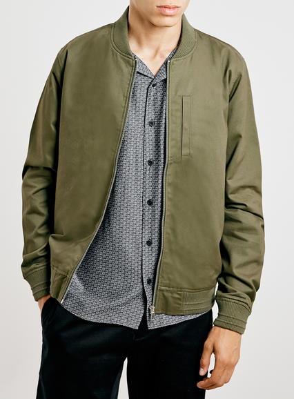 Topman Mens Green Khaki Cotton Bomber