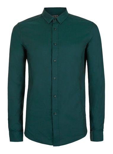 Topman Mens Green And Black Stretch Skinny Fit Dress Shirt