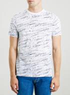 Topman Mens White T-shirt With Blue Splat Print
