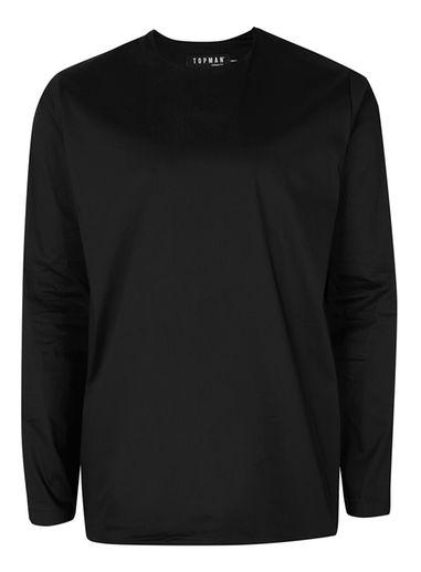 Topman Mens Black Formal Long Sleeve T-shirt