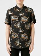 Topman Mens Black Hawaiian Print Short Sleeve Shirt