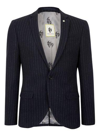 Topman Mens Blue Noose & Monkey Navy Pinstripe Wool Rich Slim Fit Suit Jacket