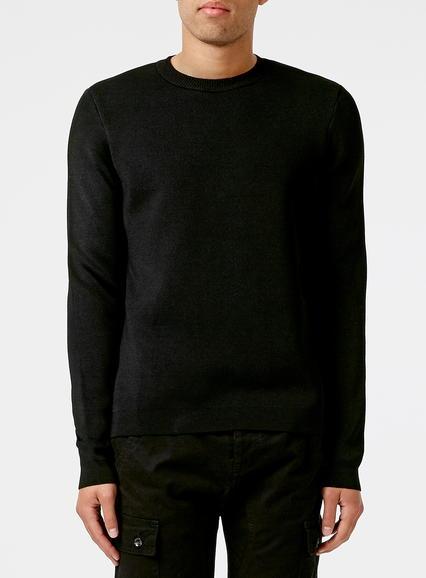 Topman Mens Black Technical Zip Back Crew Sweater