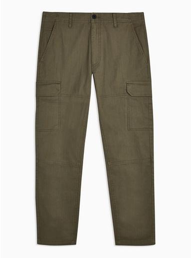 Topman Mens Khaki Uncuffed Cargo Trousers