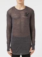 Topman Mens Siksilk Black Stripe Long Sleeve Undergarment Burnout T-shirt*