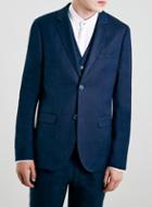 Topman Mens Blue Textured Skinny Fit Suit Jacket
