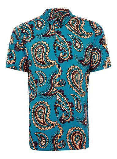 Topman Mens Blue Paisley Short Sleeve Shirt