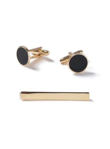 Topman Mens Black Gold Look Circle Collar Tips And Tie Pin Set*