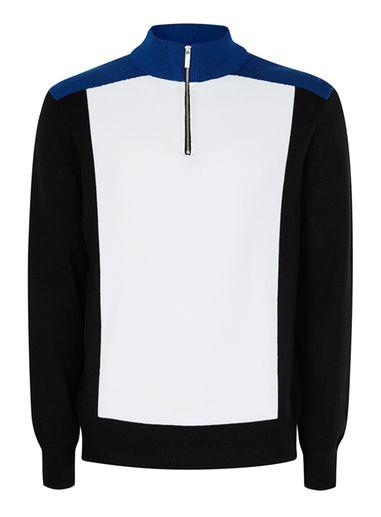 Topman Mens Blue, White And Black Half Zip Knitted Track Top