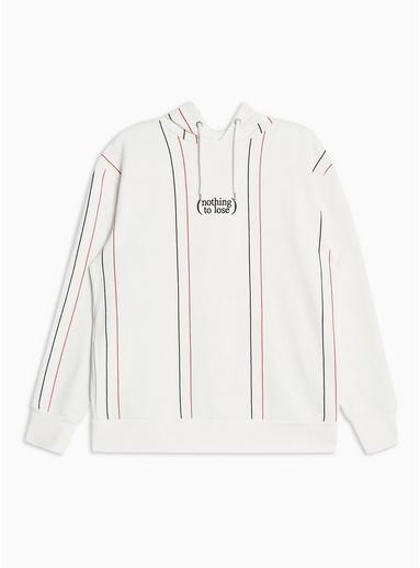 Topman Mens White Stripe 'nothing To Lose' Hoodie