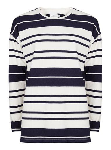 Topman Mens Multi Ltd Navy And White Stripe Long Sleeve T-shirt