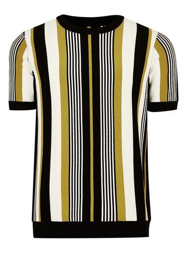 Topman Mens Yellow Stripe Crew Neck Sweater