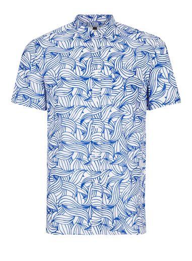 Topman Mens Blue Wave Print Casual Shirt