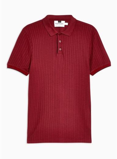 Topman Mens Red Smart Ribbed Polo Jumper