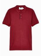 Topman Mens Red Smart Ribbed Polo Jumper