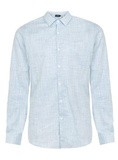 Topman Mens Blue Crosshatch Long Sleeve Dress Shirt