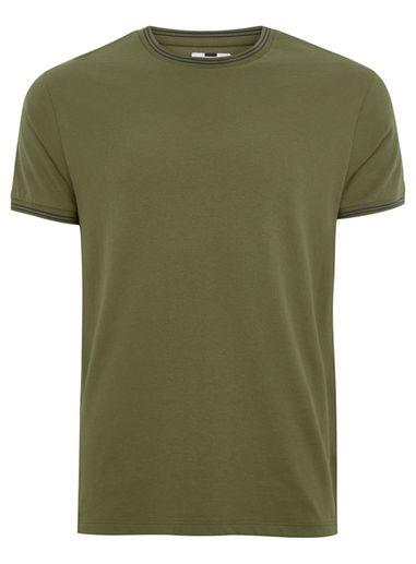 Topman Mens Khaki Tipped Muscle Ringer T-shirt