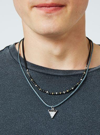 Topman Mens Black. Multi Row Triangle Pendant Necklace 2 Pack