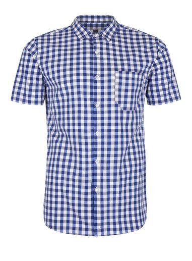 Topman Mens Blue Navy And White Checked Muscle Fit Shirt