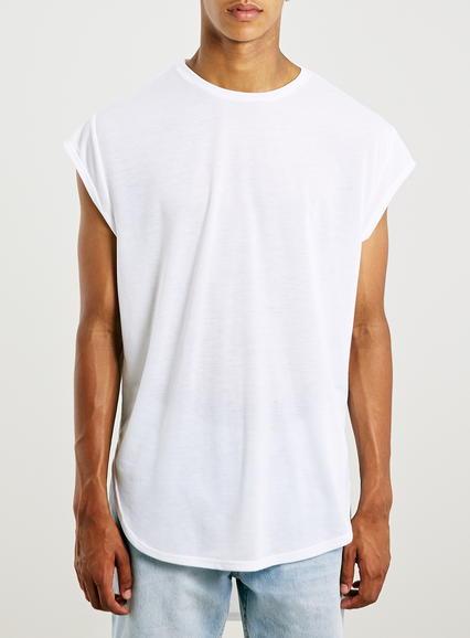 Topman Mens White Cap Sleeved Longline T-shirt