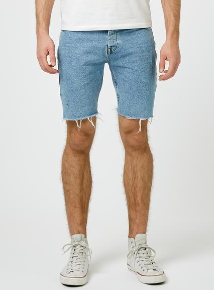 Topman Mens Light Blue Blue Light Wash Raw Edge Denim Shorts