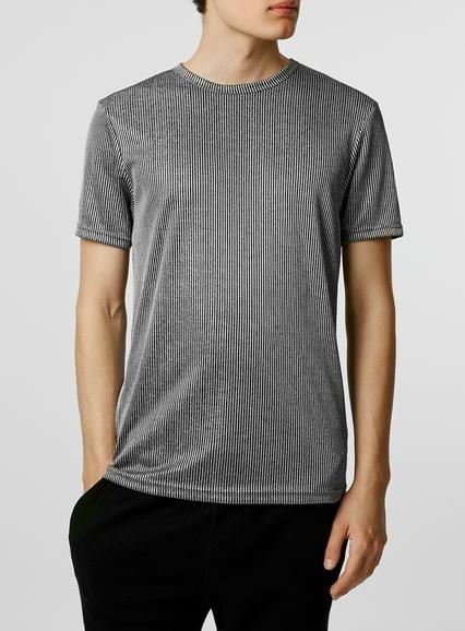 Topman Mens Mid Grey Silver Lurex Rib Slim T-shirt
