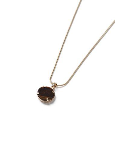 Topman Mens Gold Look Chain And Brown Semi Precious Stone Necklace*