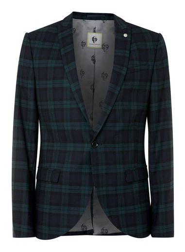 Topman Mens Noose & Monkey Green And Blue Check Suit Jacket