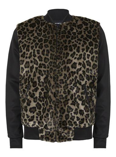 Topman Mens Multi Aaa Leopard Print Faux Fur Front Bomber Jacket