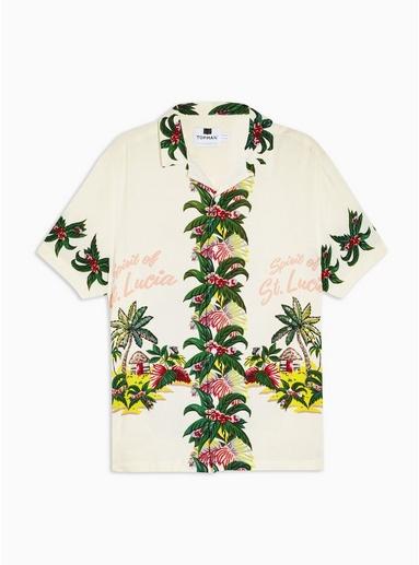 Topman Mens White Hawaiian Sequin Revere Shirt