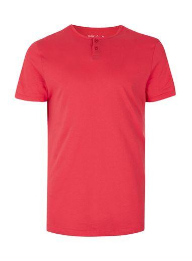 Topman Mens Red Grandad Collar T-shirt