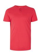 Topman Mens Red Grandad Collar T-shirt