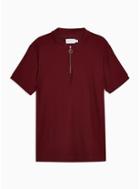 Topman Mens Red Burgundy Zip Short Sleeve Polo