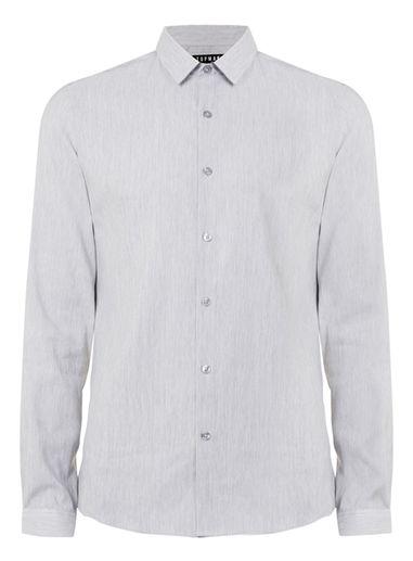 Topman Mens Grey Slub Slim Fit Dress Shirt