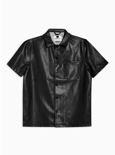 Topman Mens Black Pu Revere Shirt