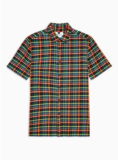 Topman Mens Bright Multi Check Slim Shirt