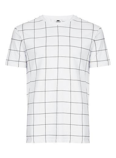 Topman Mens White And Black Grid Check T-shirt