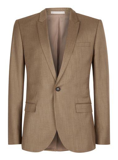 Topman Mens Light Brown Crosshatch Skinny Fit Suit Jacket