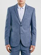 Topman Mens Light Blue Textured Skinny Fit Suit Jacket