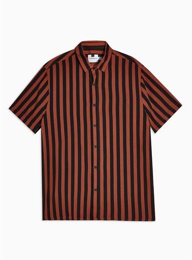 Topman Mens Multi Rust And Black Stripe Slim Shirt