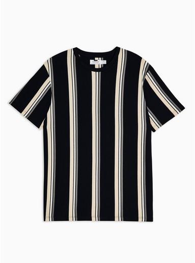 Topman Mens Navy And Tan Stripe T-shirt