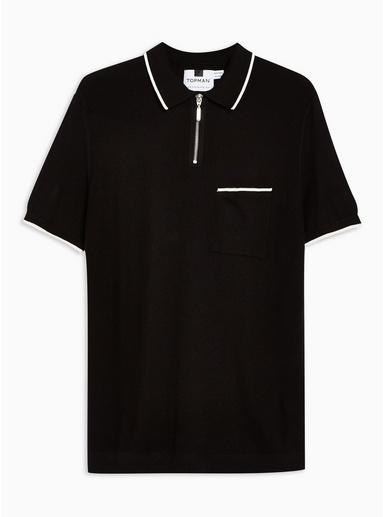 Topman Mens Black Zip Neck Polo Sweater