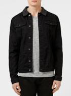 Topman Mens Antioch Black Denim Jacket With Faux Leather Collar*