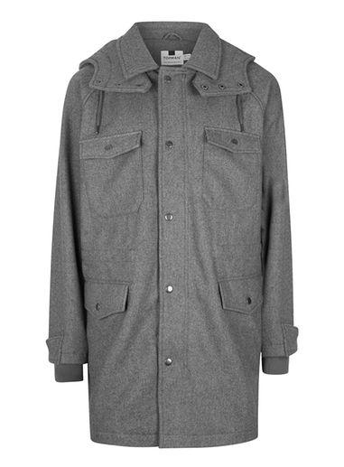 Topman Mens Mid Grey Grey Bonded Wool Blend Parka