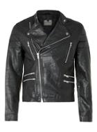 Topman Mens Black Collarless Leather Biker Jacket