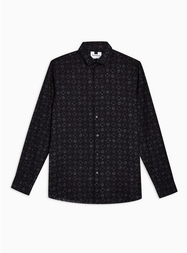 Topman Mens Black Tile Geometric Print Slim Shirt