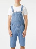 Topman Mens Blue Mid Wash Denim Short Leg Dungarees