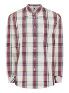 Topman Mens Stone And Red Check Long Sleeve Shirt