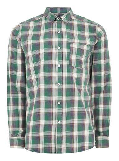 Topman Mens Green Check Long Sleeve Shirt