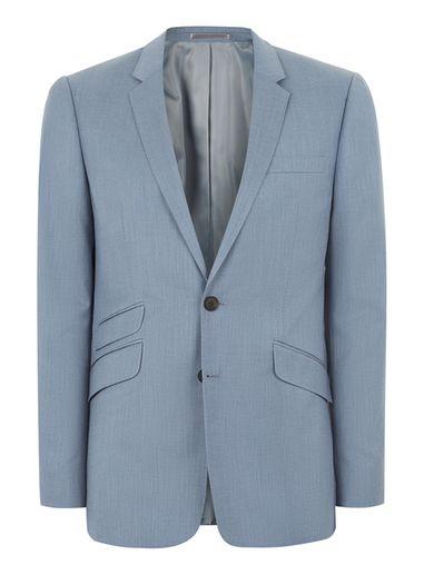 Topman Mens Blue Light Bue Crosshatch Skinny Suit Blazer
